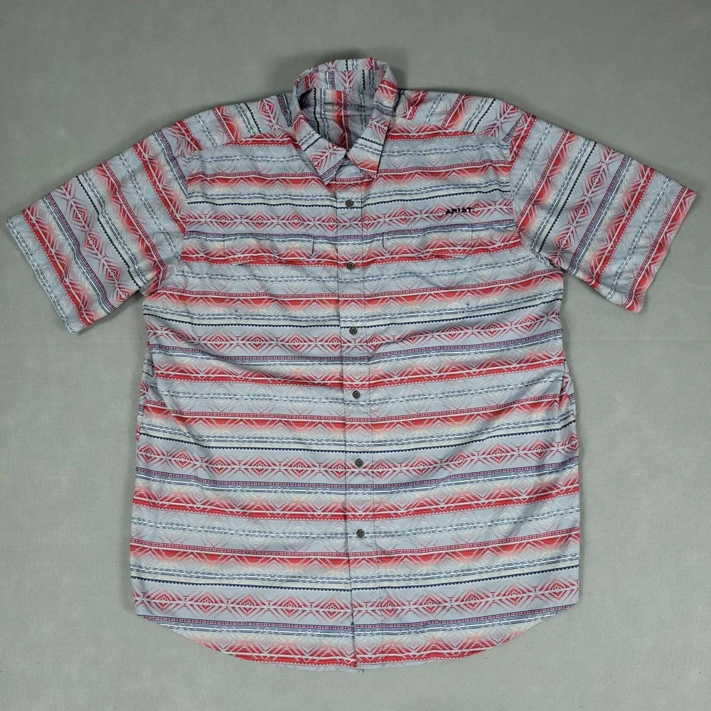 Ariat VentTEK Shirt Mens XL Blue Red Southwestern Aztec Classic Fit 10039448